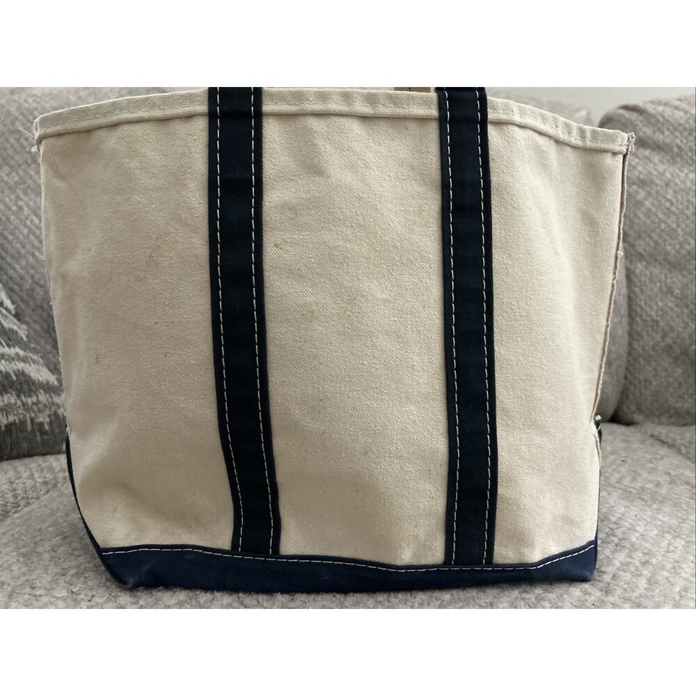 Vintage LL Bean Boat and Tote Bag Blue Canvas Large Stiff 70s 80s USA Freeport - Picture 6 of 11